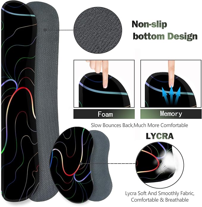 Gaming Mouse Pad Wrist Support Set, XXL Large Desk Mat Mousepad + Keyboard Wrist Support+ Mouse Wrist Rest+Coaster 4in1 Ergonomic, Memory Foam, Stitched Edge for Home Office -Colorful Lines