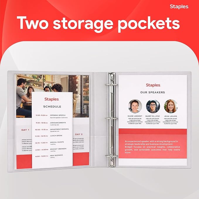 Staples Economy 1-Inch Round Ring Binder, Holds Up to 175 Sheets Each, 12-Pack, White, Lightweight Binders for School & Office