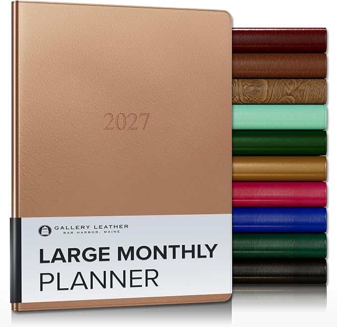 Gallery Leather Large Monthly Planner 2026-2027 Freeport Metallic Rose Gold