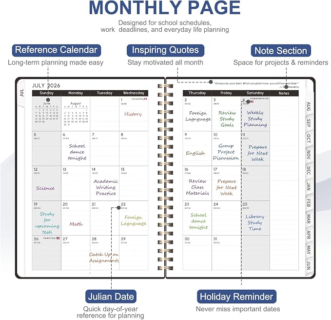 Planner 2026-2027, Weekly and Monthly Calendar Planner, JUL 2026 - JUN 2027