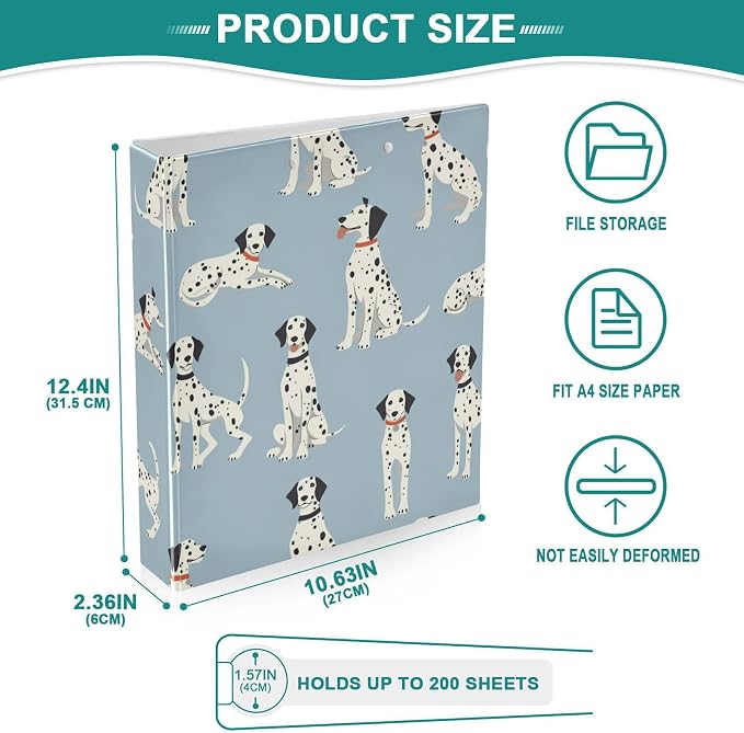 Dalmatian Dog Round Ring Binders 1.5 Inch 3 Ring Binder with Clipboard Holds 200 Sheets Office Home School