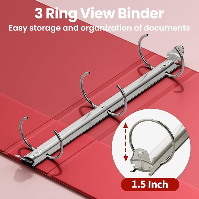 SUNEE 1.5 Inch Binders 3 Ring 4 Pack, 1 1/2 Inch Classic 4-Color Binder Set (8.5x11 Inches) for Office, School or Home Supplies
