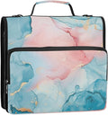 ALAZA Blue Teal Pink Marble Zipper Binder 1.5 inch 3 Ring Binder Organizer with Shoulder Strap and Handle for Home Office Work