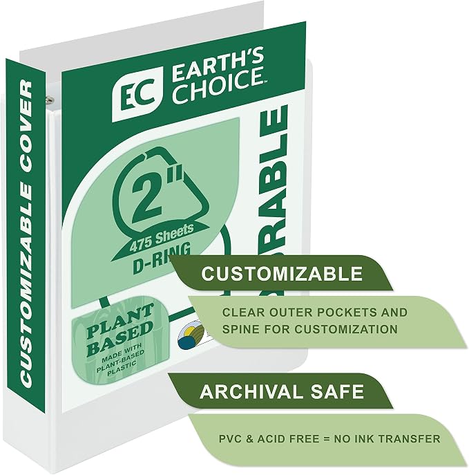 Samsill Plant-Based 2 Inch Durable D-Ring, View Binder, Eco-Friendly, USDA Certified Biobased, White, Pack of 1