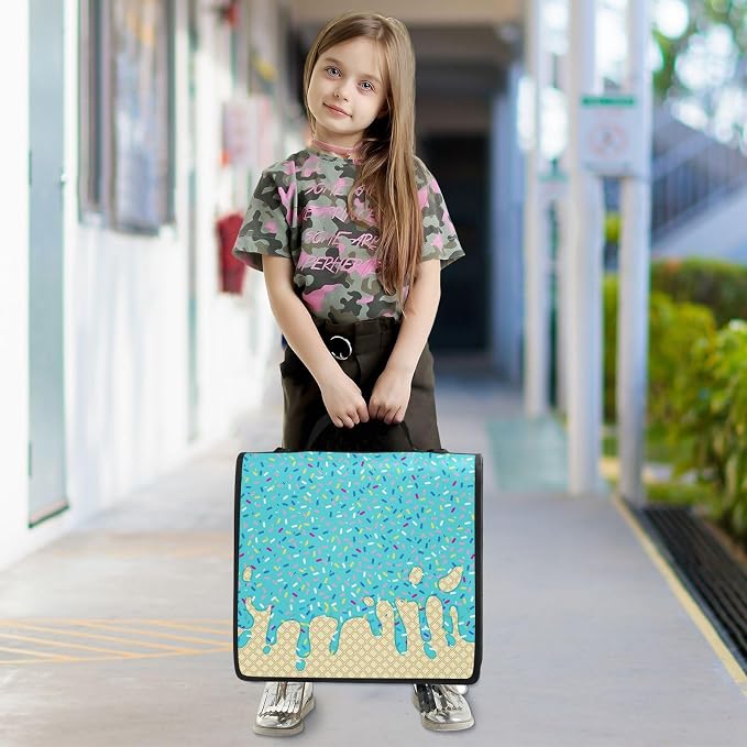 Teal Blue Ice Cream Print 3 Ring Binder Bag 1.5 inch Binder Organizer with Zipper Shoulder Strap 500 Sheet Documents Storage for School Office
