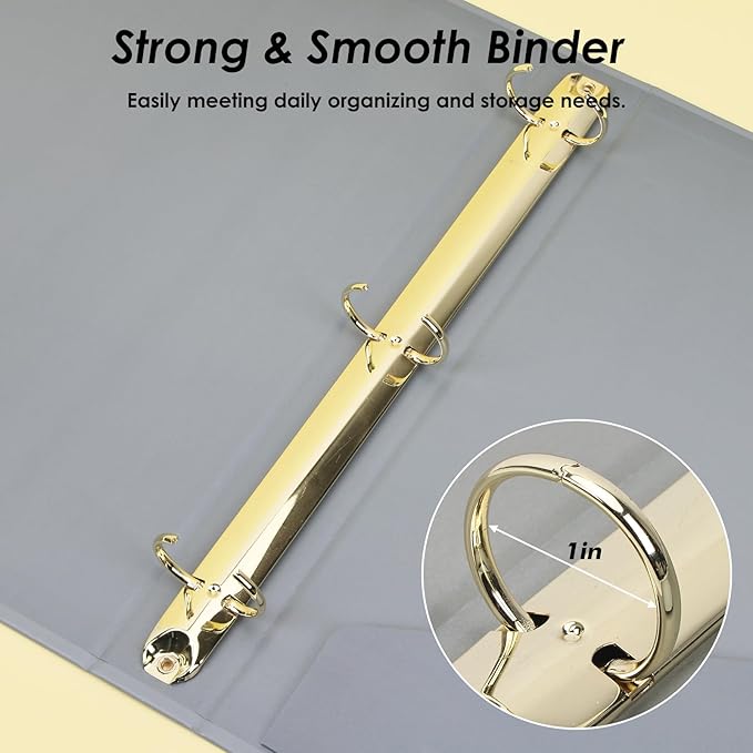 EOOUT 6 Pack 3 Ring Binders 1 inch, Three Round Ring 1'' Binders with 2 Pockets Interior, 6 Gold-Stamped Floral Color, Fits 8.5'' x 11'' Letter Size Paper for School Office Supplies