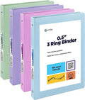 Enday 3 Ring Binder 1/2 inch - 0.5 Inch 3 Ring Binder, Round Ring Pastel with Clear View Cover for Letter Size 8.5 x 11'' Paper & 2 Inside Pockets, for School Supplies, Office, & Home - 4 Pack