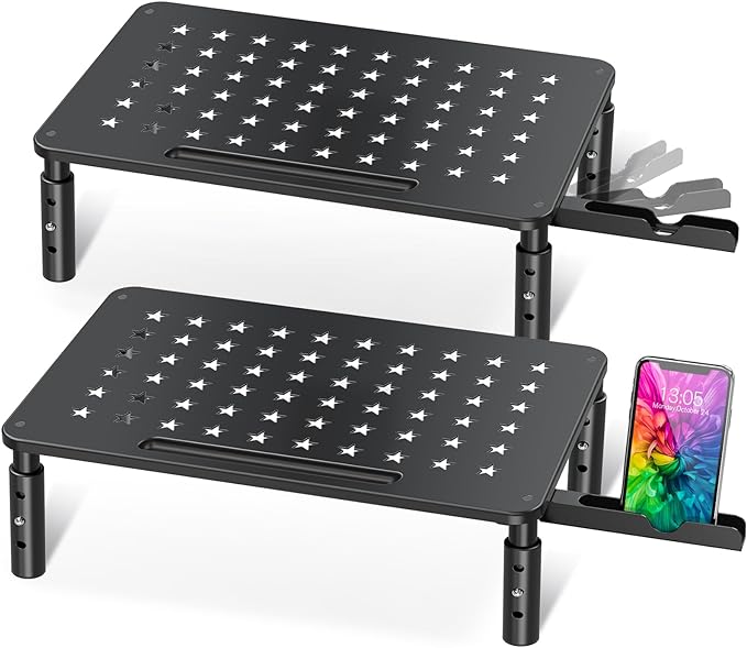Zimilar 2 Pack Monitor Stand , 3 Height Adjustable Stand with Star Mesh | for Computer, Laptop, Printer, Notebook, iMac, Premium Metal Monitor Risers for 2 Monitors