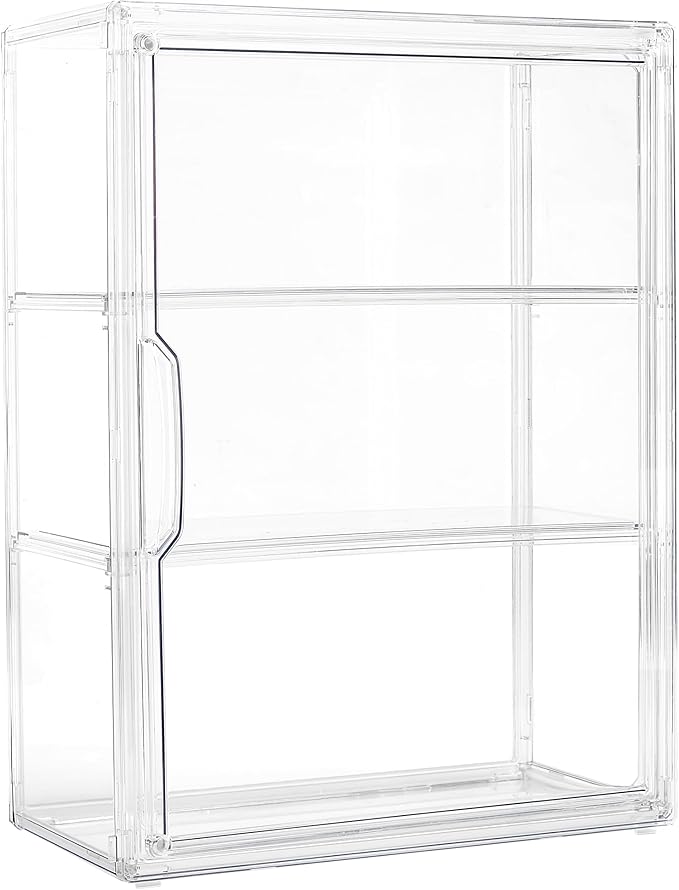LXLXXL Acrylic Display Case 3 Tier Wall-Mounted for Collectibles, 1 Pack | Dual-use Tabletop＆Wall Mount with Adhesive Buckles, Magnetic Door,2 Removable Partitions,Tool-Free Assembly for Collectibles