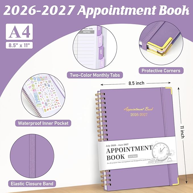 Appointment Book 2026-2027, 30-Minute Interval Hourly Planner, 8.5"×11"