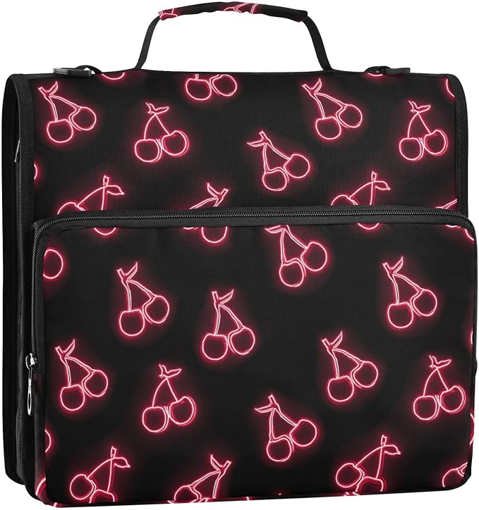 3 Ring Zipper Binder with Shoulder Strap Pink Neon Cherry 1.5 inch Binders Zip Up Binder Fit 500 Sheets Capacity for School Office Supplies