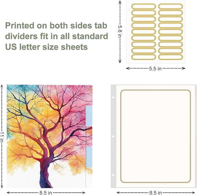 Rouidr 3 Ring Binder, 2 Inch Round Ring Binder Organizer with Clipboard, 5 Dividers Tabs, A4 8.5 x 11 Inch Paper & Clear Sleeves for School, Office Supplies