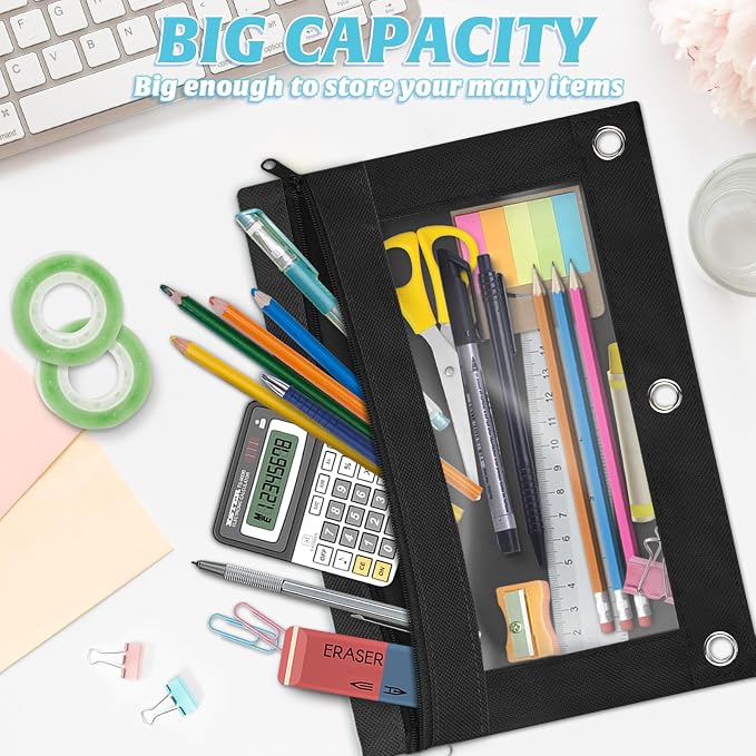 72 Pack Pencil Pouch for 3 Ring Binder, Pencil Pouches with Clear Window, Smooth Zipper Pencils Pouches Bulk for School,Office, College Supplies, Black | Pencil Pouch in Black with Clear Window, Smooth Zipper Pencils Pouches Bulk for School ,Office, Co...