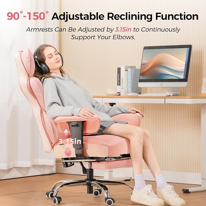 COMHOMA Big and Tall Office Chair Heavy Duty Wide Ergonomic Gaming Chair with Deluxe Embossing Designed Leather with Foot Rest,150°Reclining Adjustable Armrests Pocket Spring Back Support and Pillow