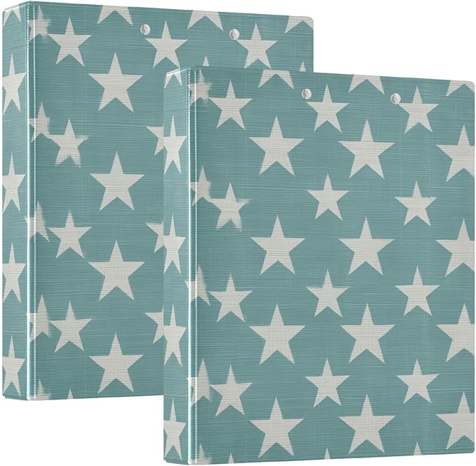 Simple Star Hard Cover Ring Binder 1.5 Inch 3 Ring, Printed Ring Binder with Metal Non-Slip Clip Clear Pocket Water Resistant Round Ring Binders for Recipe Budget Office