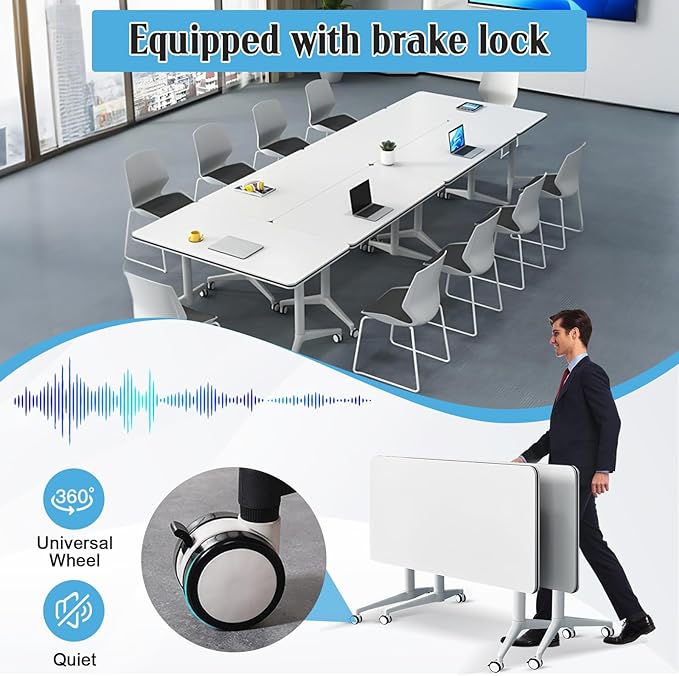 Conference Table,55.1''Folding Conference Room Table for 4-12 People,Mobile Flip Top MeetingTraining Table with Different Coulor and Styles for Offices, Classrooms,Meeting Room (4, 70.8''A)