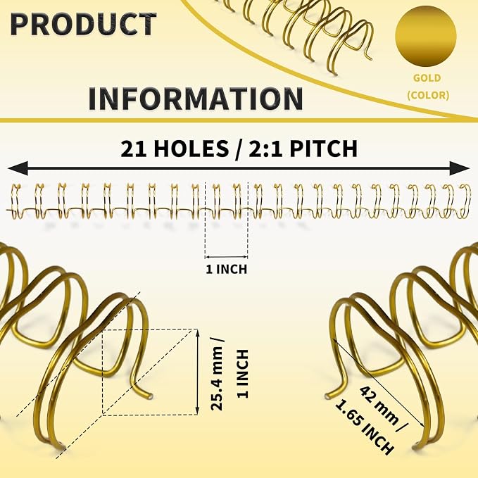 RAYSON 2:1 Wire Binding Spines, 21 Loop, 1 Inch, 240 Sheet Binding Capacity | 2:1 Pitch Binding Wire | 21 Loop Double Loop Wire | 1 Inch Size | Binds Up to 240 Sheets | Letter Size Compatible