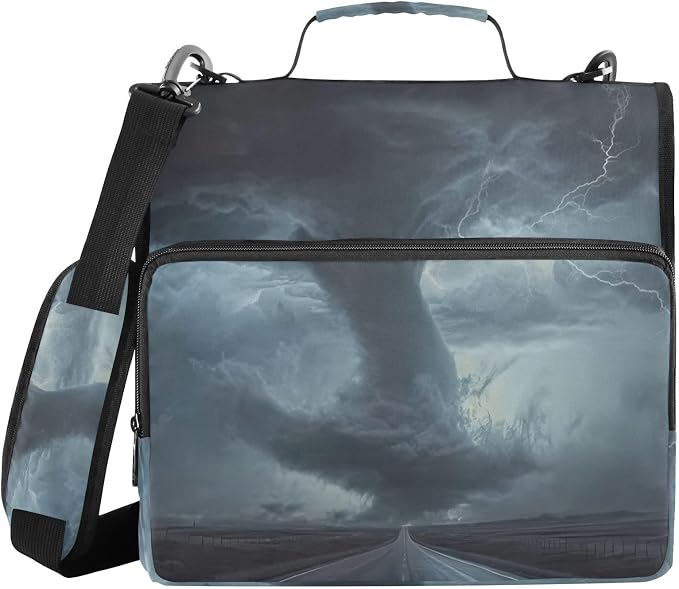 Tornado Print 3 Ring Binder Bag 1.5 inch Binder Organizer with Zipper Shoulder Strap 500 Sheet Documents Storage for School Office