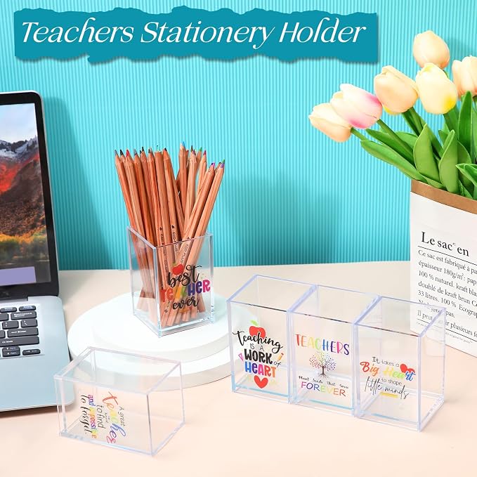 Cholemy 10 Pack Teacher Appreciation Gifts Bulk Pencil Holders Acrylic Pen Holder Desk Organizer Pencil Cup Containers for School Office Home Supplies Christmas Teacher Gifts(Clear)