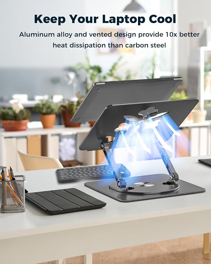 Aoviho 360° Rotating Laptop Stand for Desk | Adjustable, Foldable, Portable Aluminum Ergonomic Riser | Compatible with MacBook, Dell, HP & All Laptops 10-16 inch | Black