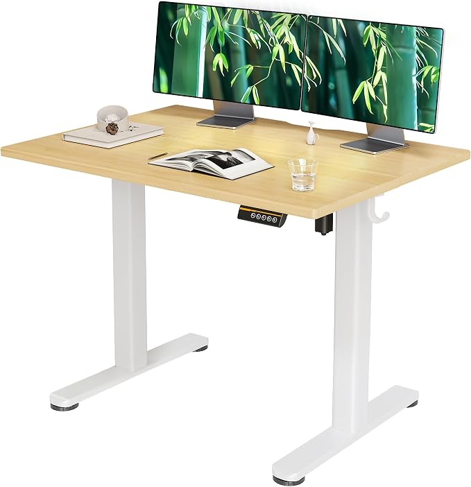 Claiks Electric Height Adjustable Standing Desk, 40x24 Inch, Bamboo | Smooth Height Adjustment, 3 Memory Presets, Cable Management Hub&Hook, Stable Steel Frame, 176lbs Capacity, Easy Assembly