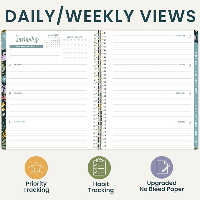 bloom daily planners 2027 Planner for Women (8.5" x 11") - Weekly & Monthly Calendar Year (January to December) Softcover Agenda Book Organizer with Stickers & Stencil - Be Kind