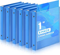 Henoyso 1 Inch 6 Pack Mini Clear View 3 Ring Binders for 5.5"x8.5",Blue | Holds 240 Sheets, Clear Front Covers, Flexible Plastic Binder Bulk, Three Round Rings, School Office Report Filing, Planners