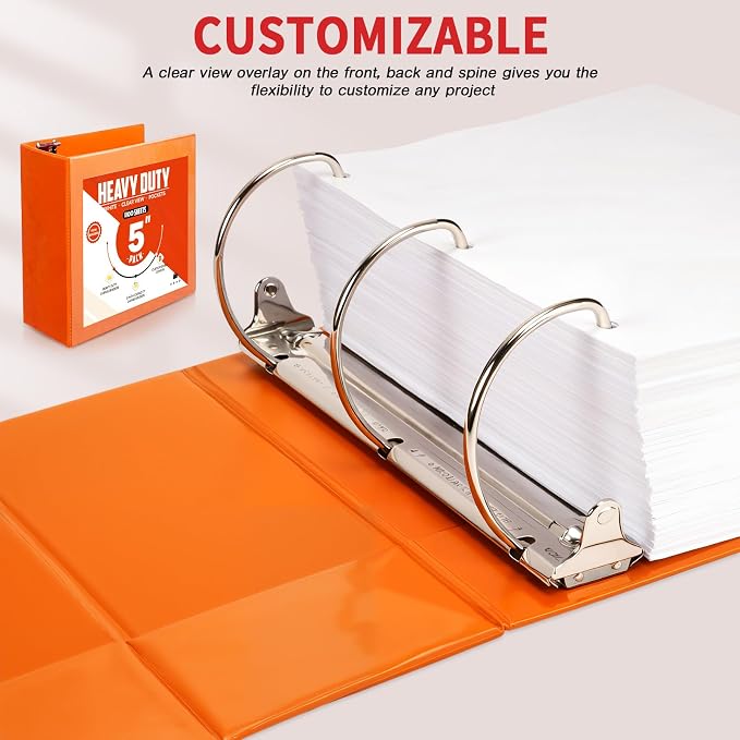 Sinload 6 Pcs 3 Ring Binder, Large Capacity D Ring Binders with Pockets, 8.5" x 11" Presentation Folder View Binder with Customizable Clear Cover for Documents Files Projects(Multicolored,5 Inch)
