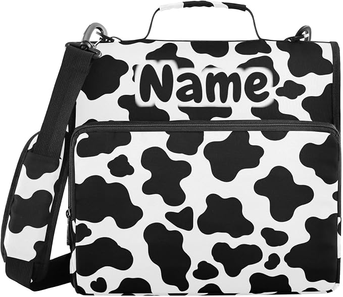 Custom Cow Print 3 Ring Binder Bag 1.5 inch Personalized Name Binder Organizer 500 Sheet Documents Storage for School Office