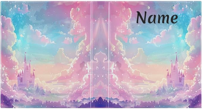 Custom 3 Ring Binder Princess Castle Pink Sky 1.5" Round Ring Binders Personalized Name View Binder with 200 Sheet for Women Men Office Kids School Supplies, 1 Pack