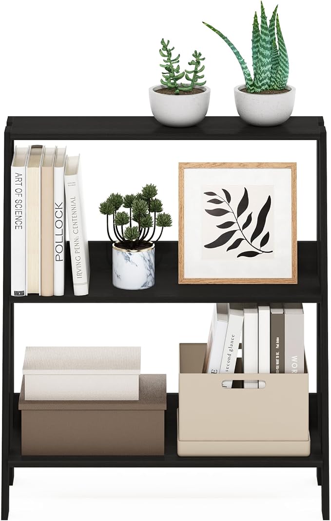 Furinno Ladder 3-Tier Book Shelf, Ladder Shelf, Espresso | 9.3 x 23.6 x 27, Open Design Bookshelf, Display Storage Bookcase, Living Room, Home Office