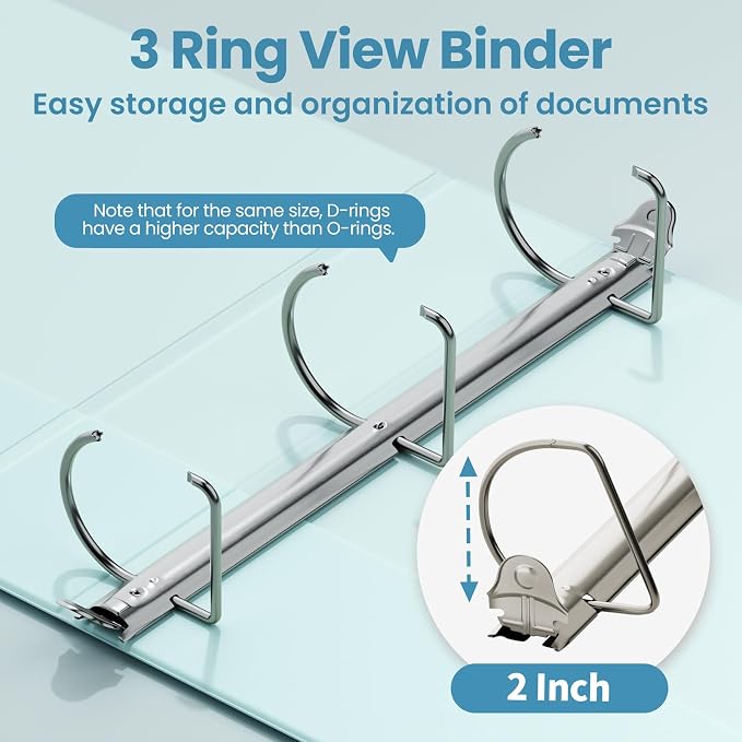 SUNEE 3 Ring Binder 2 Inch, Clear View Binder Three Ring PVC-Free (Fit 8.5x11 Inches) for School or Office Supplies, Pastel Blue, 1 Pack