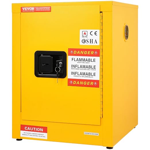 VEVOR Flammable Cabinet 17" x 17" x 22", 12 GalCold-Rolled Steel Flammable Liquid Storage Cabinet, Explosion Proof with 1 Adjustable Shelf 1 Door for Commercial Industrial Use, Yellow