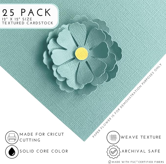 Fountain—12x12 Textured Cardstock | 80lb Textured Green-Blue Scrapbook Paper | Premium Cardstock for Cricut Cutting | 25 Sheets