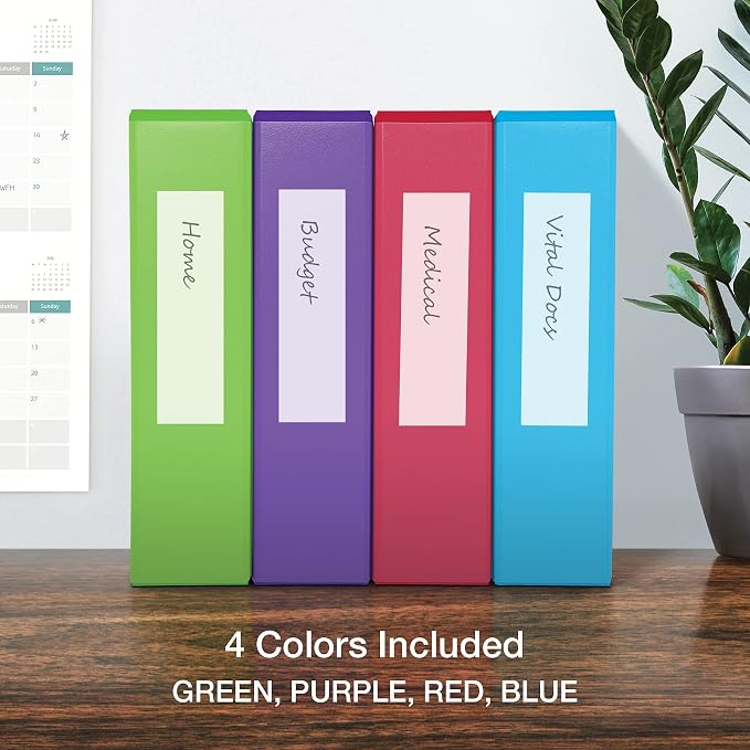 Oxford 2 Inch Binders, 4 Pack, 3 Ring Binder, ONE-Touch Easy Open D-Rings, Holds 530 Sheets, Non-Stick, PVC-Free, Three Ring Binders for Organization and Presentations, Assorted Colors