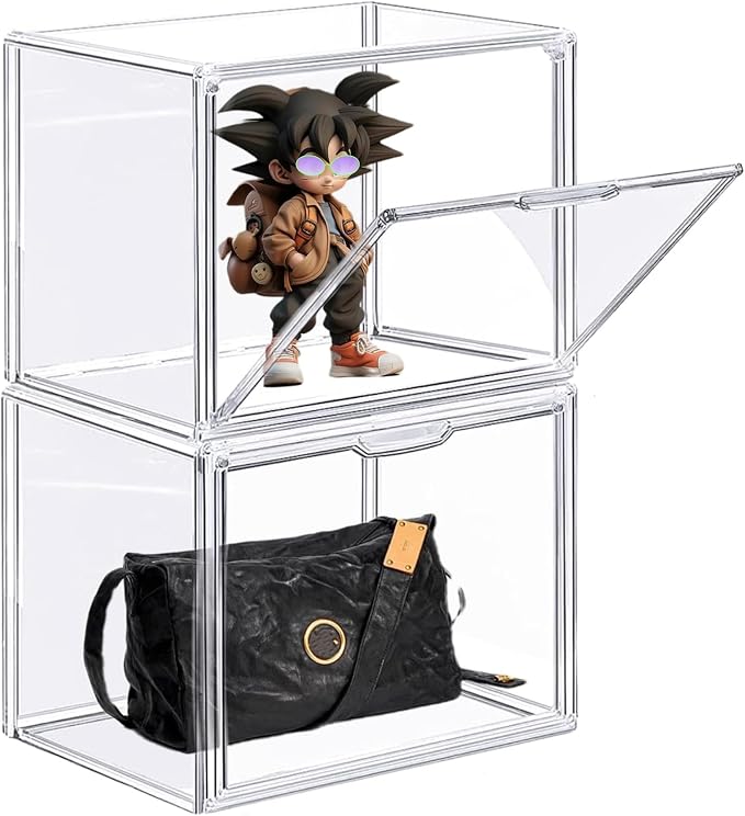 Attelite Acrylic Display Case for Collectible Large Clear Storage Box 1pack | Acrylic Box for Figures, Tool-free Assembly,Stackable,Magnetic Door, Dustproof Protection,thicken plastic，Clear 360° View