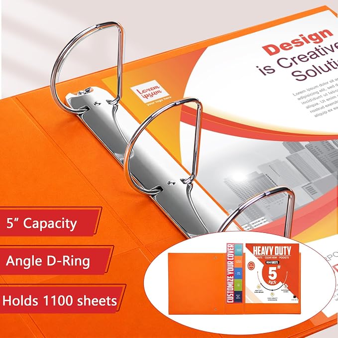 Sinload 6 Pcs 3 Ring Binder, Large Capacity D Ring Binders with Pockets, 8.5" x 11" Presentation Folder View Binder with Customizable Clear Cover for Documents Files Projects(Multicolored,5 Inch)