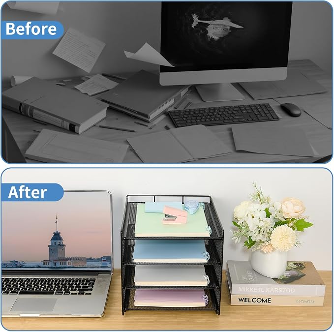 Desk Organizer, 4-Tier Paper Organizer Letter Tray, Black | Desk Organizers and Accessories, Office Desk Accessories & Workspace Organizers, Desktop File Organizer for Office Supplies