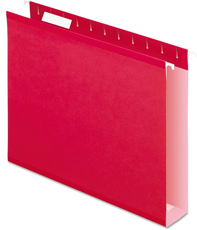 Pendaflex Extra Capacity Reinforced Hanging Folders, 2" Letter Size, 1/5 Cut, Red, 25/BX (04152x2 RED)