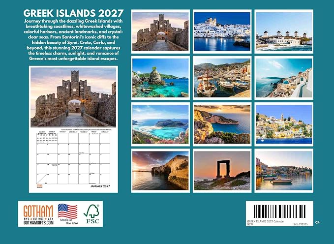 Greek Islands Calendar 2027 Monthly Wall Calender 12 Month