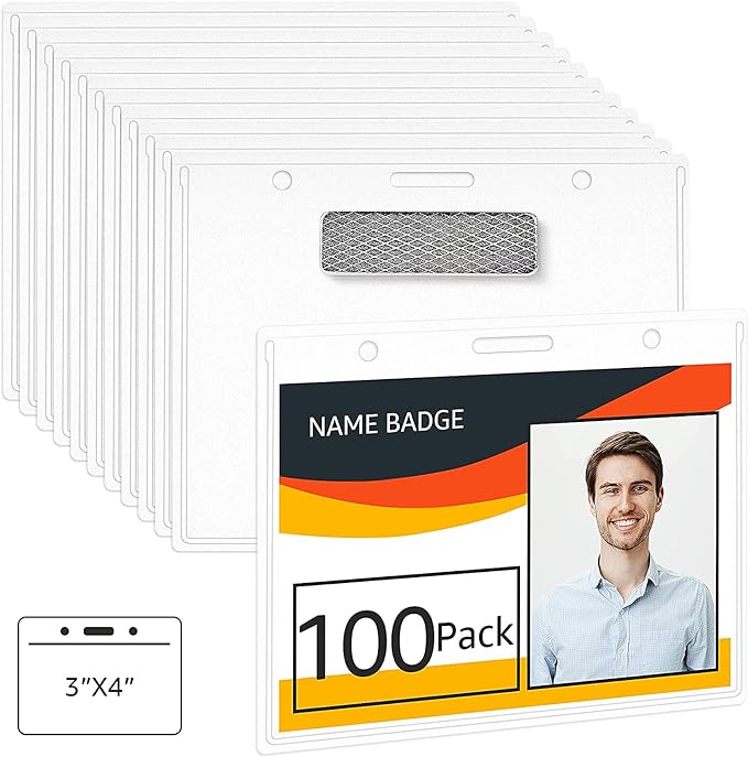 Amazon Basics Horizontal Magnetic Name Badge Holder - 600 Pack, Clear