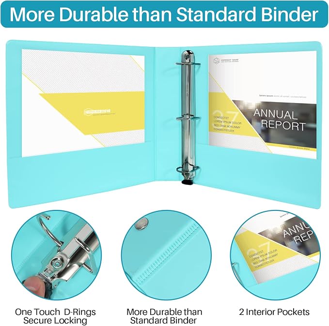 XHSHENG 2 Inch Binders 3 Ring,One Touch Easy Open D-Rings,Letter Size | 1 In Three Ring Binders,with 2 Pockets, Holds 400 Sheets 8.5x11 inch Papers, View Binders for Office Supplies