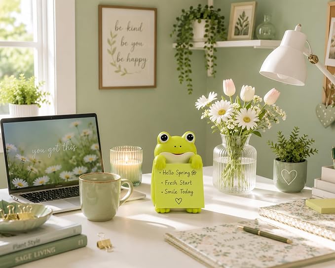 Frog Pop-Up Sticky Note Dispenser for 3 x 3 in Notes, Green | Includes 100 sheets; handmade resin decor for office, home or classroom; gift for teachers, coworkers and frog lovers
