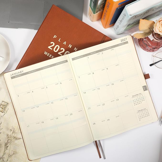 Planner 2026-2027 - 2026-2027 Planner Weekly and Monthly, 8.5" x 11", July 2026 - June 2027, Faux Leather Cover, Pen Holder, Pocket, 25 Notes Pages, A4 Premium Paper - Brown