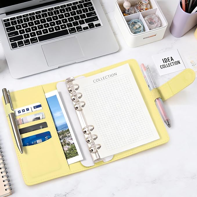 6 Pack A6 Notebook Binder, 6 Ring PU Leather Planner Binder, A6 Refillable Planner Cover Loose Leaf Personal Organizer Cover Budget Binder with Magnetic Buckle Closure for School Office Work