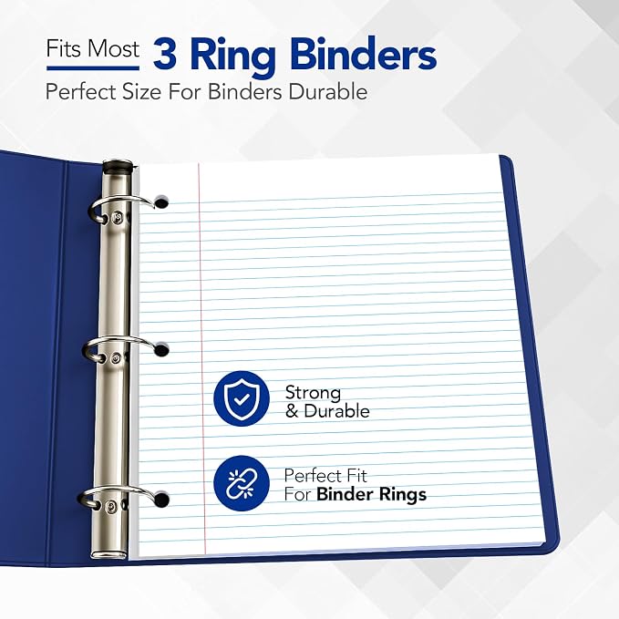 Kaisa Notebook Paper Bulk Wholesale Available 3 Pack Notebook Paper College Ruled 3-Hole Punched Loose Leaf Paper 8x10.5 Filler Paper for 3-Ring Binder, 150 Sheets/Pack (3 Pack-college)