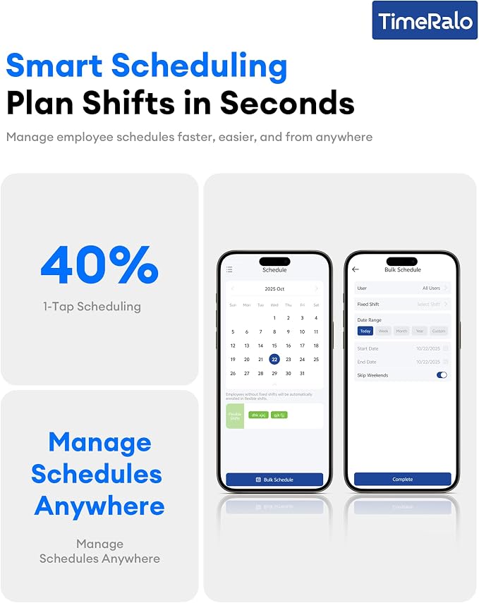 Cloud Time Clock for Small Business, 3-in-1 Mode, Remote Access | Fingerprint Attendance System with Smart Scheduling, Overtime & Lunch Rules, Auto Report, 10 Cards, 2.4G WiFi, No Monthly Fee