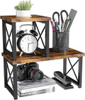 HavenlyYouth Desk Shelf, 2 Tier Wood Desktop Bookshelf, Adjustable Freestanding Stackable Desk Organizer, Desktop Shelf Organizer Storage Rack, Desk Display Rack for Office, Home, Rustic