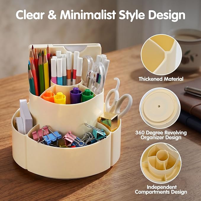 360 Rotating Pen Holder for Desk with Checklist Routine Chart Pencil Organizer To Do List Planning Board with Slider Pen Organizer with 7 Slots Desk Organizers and Accessories for Office School Home