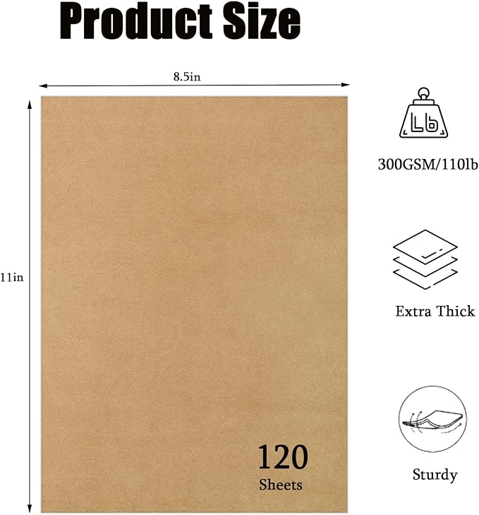 110lb Brown Cardstock 8.5x11, 120 Sheets Heavyweight Brown Card Stock 300 GSM for Invitations, Menus, Poster, DIY Card